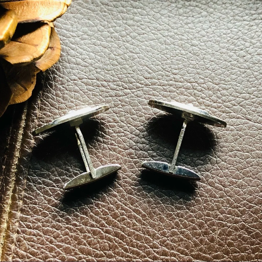 Vintage silver plated clear rhinestone accent cuff links